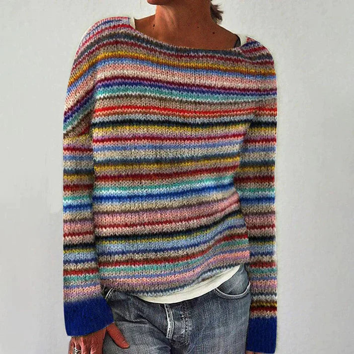 StripeElegance - Elegant Stribet Langærmet Pullover til Damer