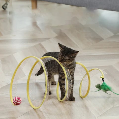 PawPlay - Foldbar Kattens Tunnel med Inbyggede Legesager!