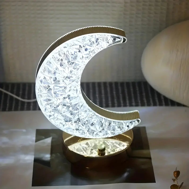 LuxeGlow | Elegant og Bærbar Crystal Moon-Bordlampe!
