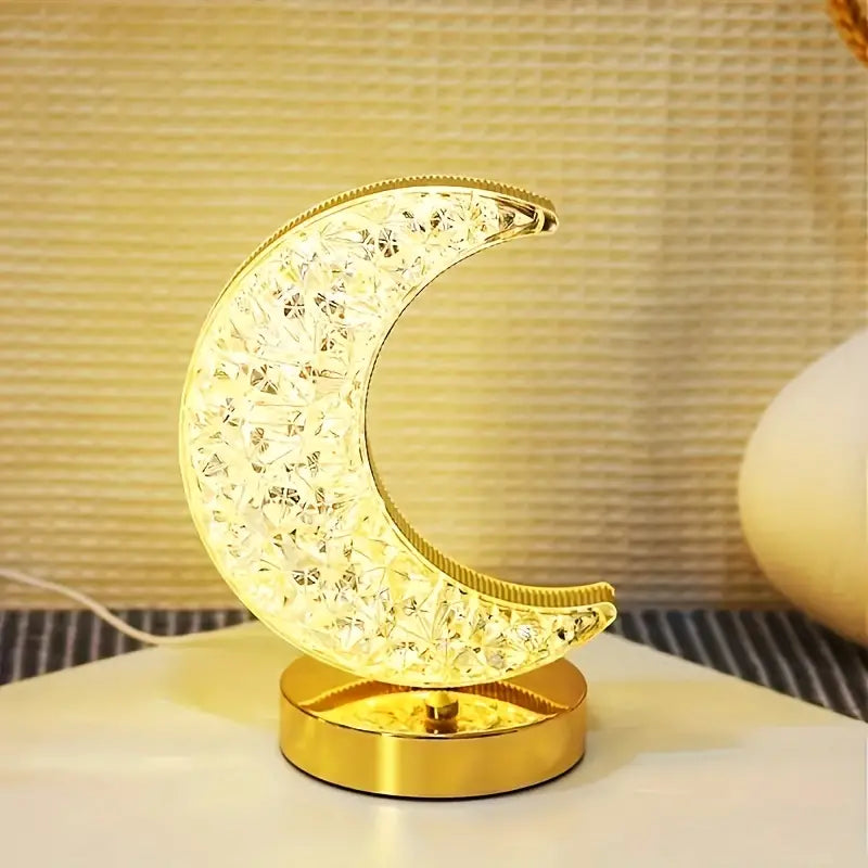 LuxeGlow | Elegant og Bærbar Crystal Moon-Bordlampe!