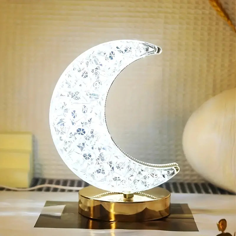 LuxeGlow | Elegant og Bærbar Crystal Moon-Bordlampe!