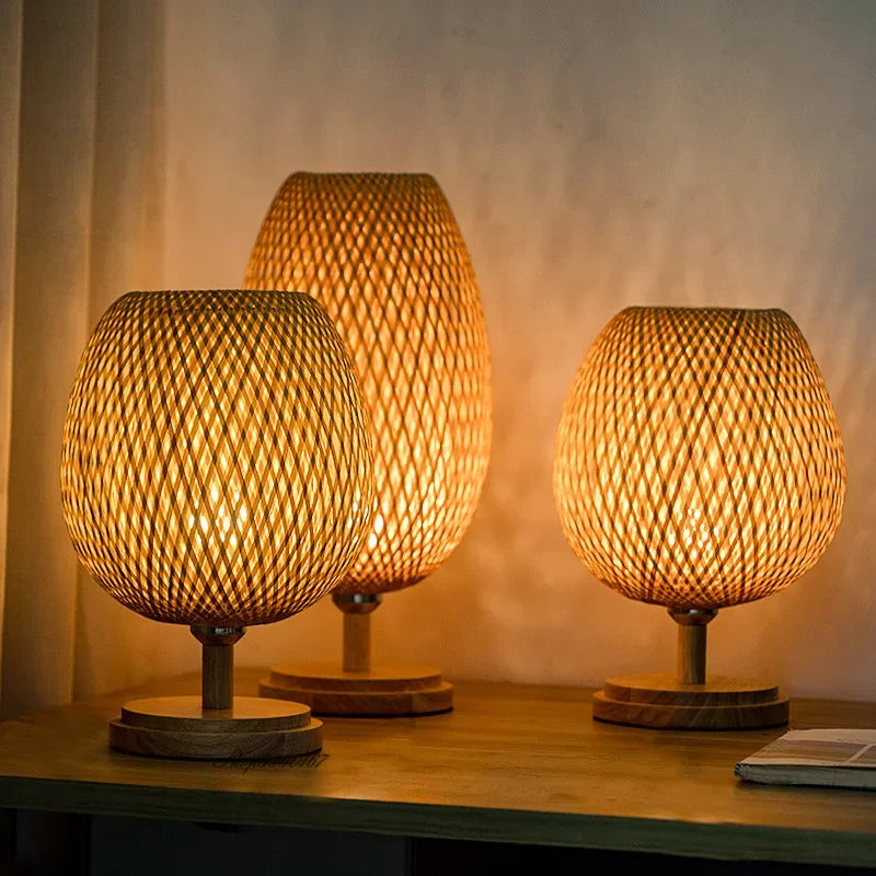 BambuLys | Naturlig Bambus Vævet Lampe!