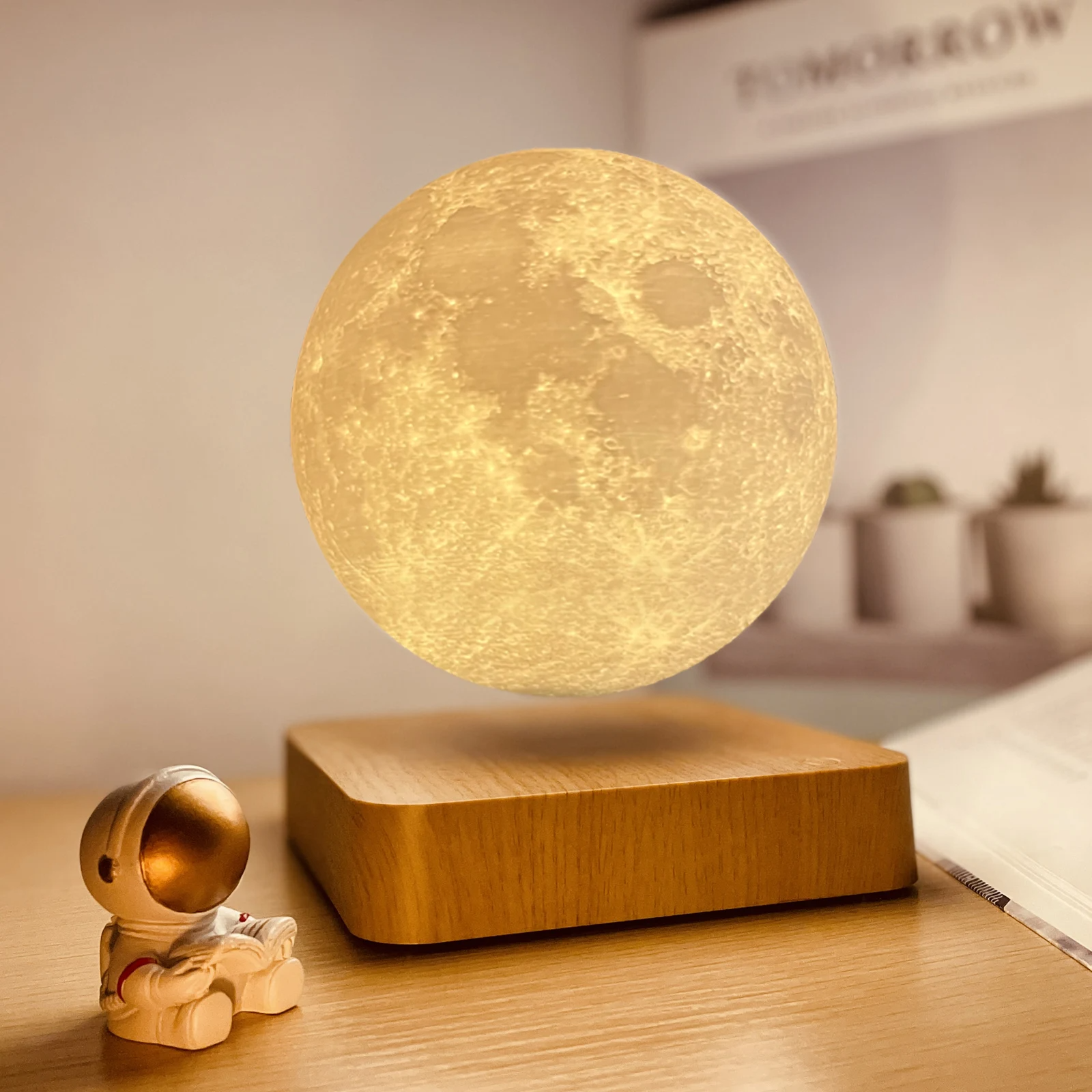 LunarLift | Elegant Træbase Svævende Måne Lampe!