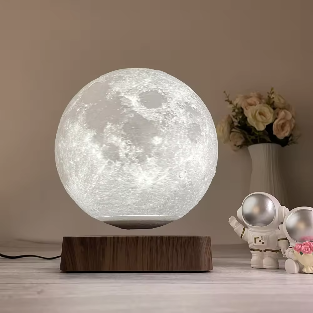 LunarLift | Elegant Træbase Svævende Måne Lampe!