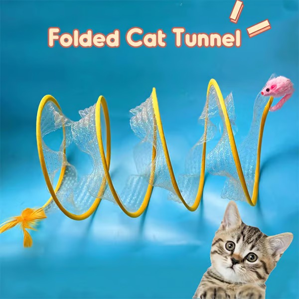 PawPlay - Foldbar Kattens Tunnel med Inbyggede Legesager!