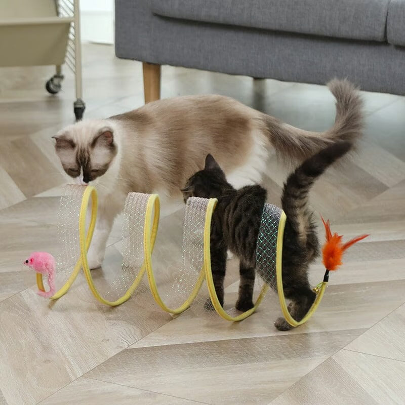 PawPlay - Foldbar Kattens Tunnel med Inbyggede Legesager!