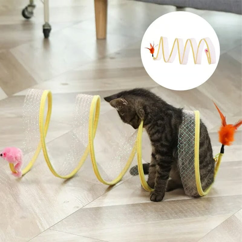 PawPlay - Foldbar Kattens Tunnel med Inbyggede Legesager!