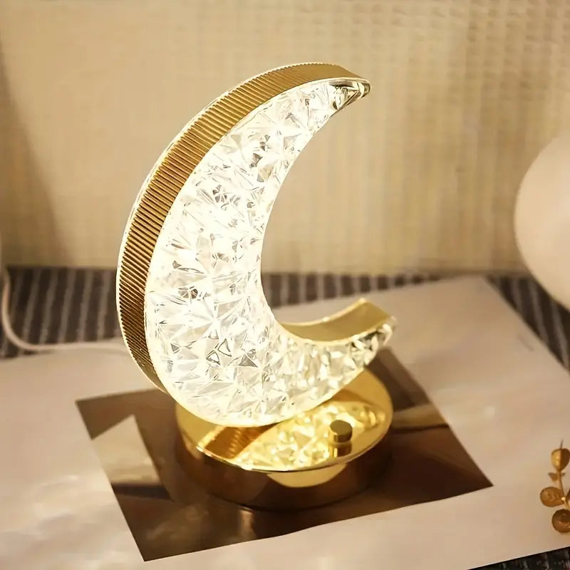 LuxeGlow | Elegant og Bærbar Crystal Moon-Bordlampe!