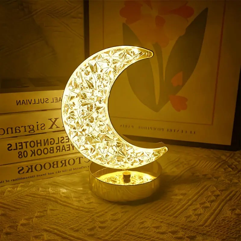 LuxeGlow | Elegant og Bærbar Crystal Moon-Bordlampe!